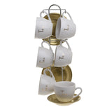 Tea Cups On Stand White And Gold