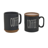 Coffee Mug Black With Wooden Coaster