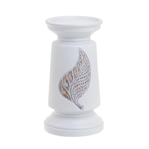 Candle Holder White Leaf