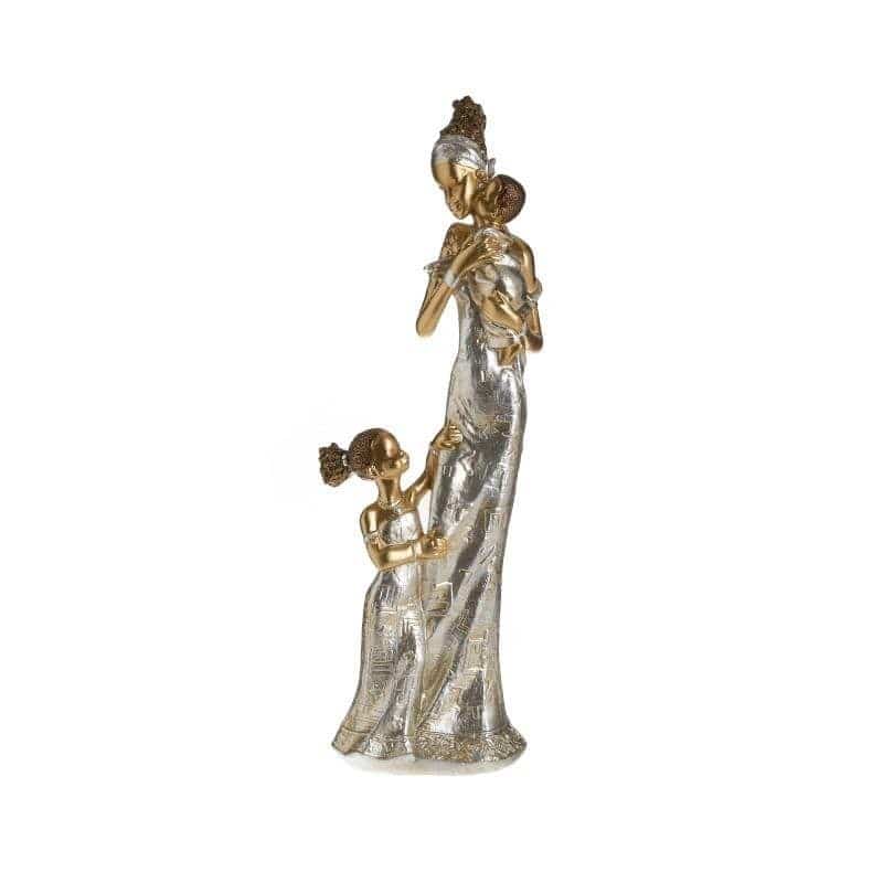 African Figure Mom With Children Gold/Silver