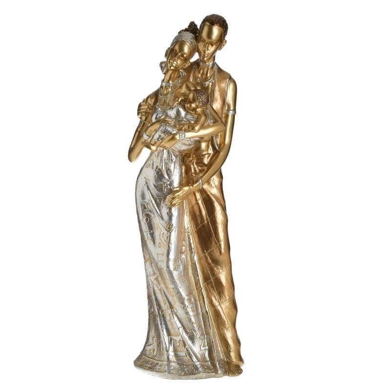 African Figure Couple With Child Gold/Silver