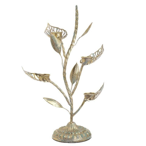 Candle Holder Gold Leaves