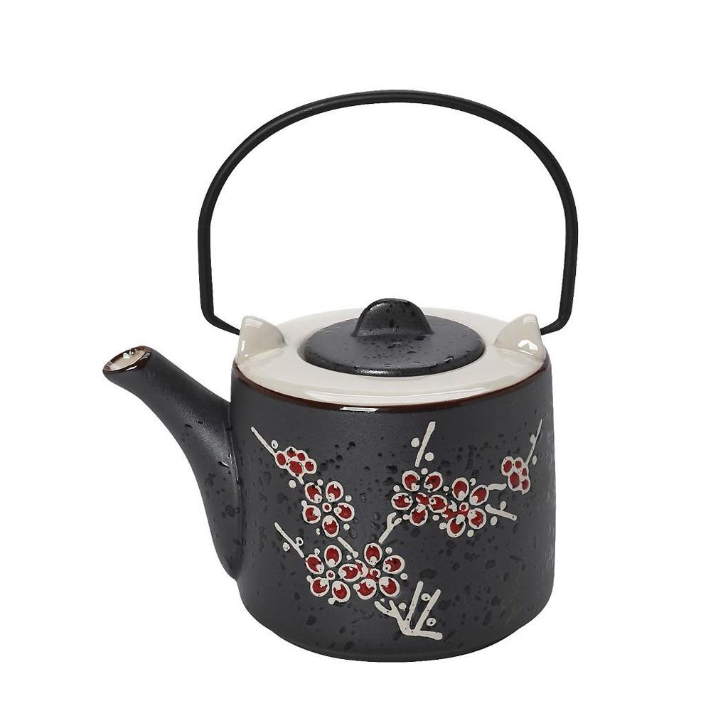 Tea Pot Black Flowers