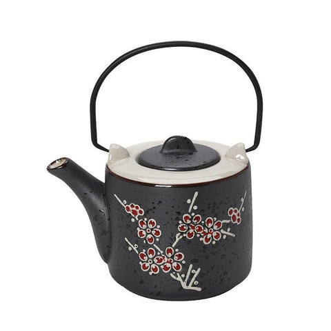 Tea Pot Black Flowers
