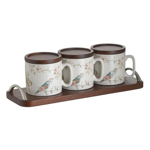 Mugs Birds Set Of 3 With Tray