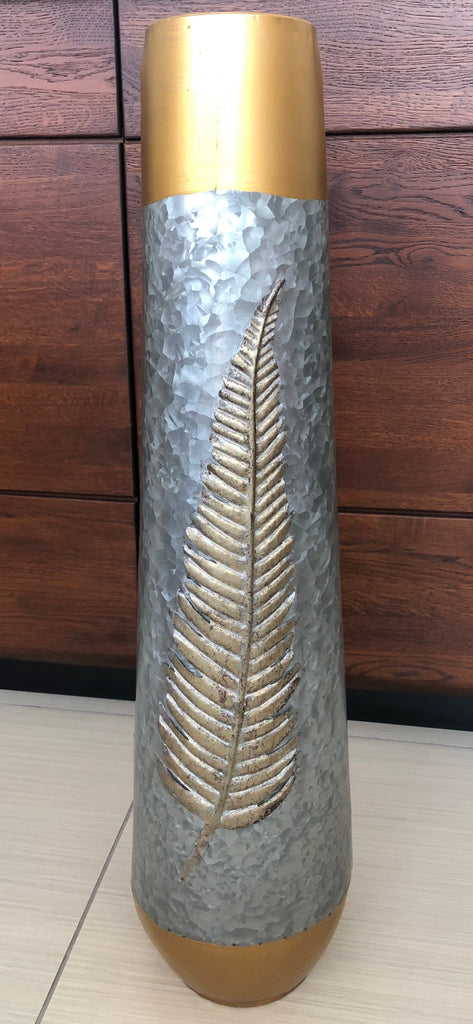 Metallic Vase Leaf Grey-Golden