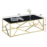 Jana coffee table with black glass top and gold metal frame