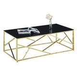 Jana coffee table with black glass top and gold metal frame