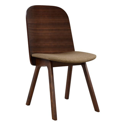 Dining chair with wooden legs and back in walnut color and brown seat