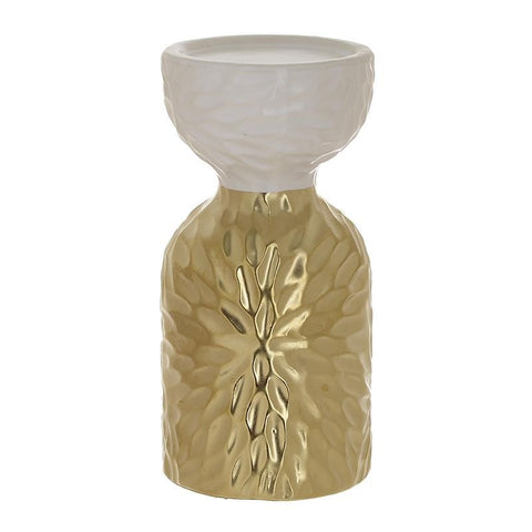Candle Holder Ceramic Gold-White