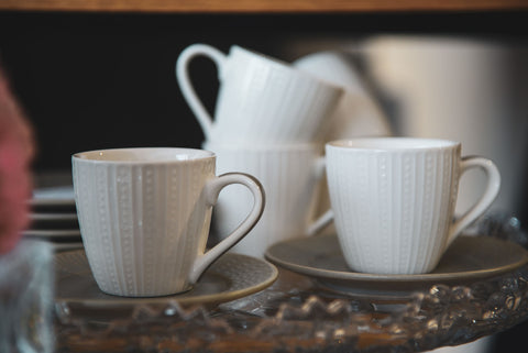 Coffee Set 6 White/Grey Porcelain