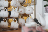 Tea Cups On Stand White And Gold