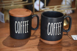 Coffee Mug Black With Wooden Coaster