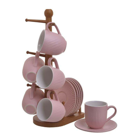 Coffee Set WithStand Pink Porcelain